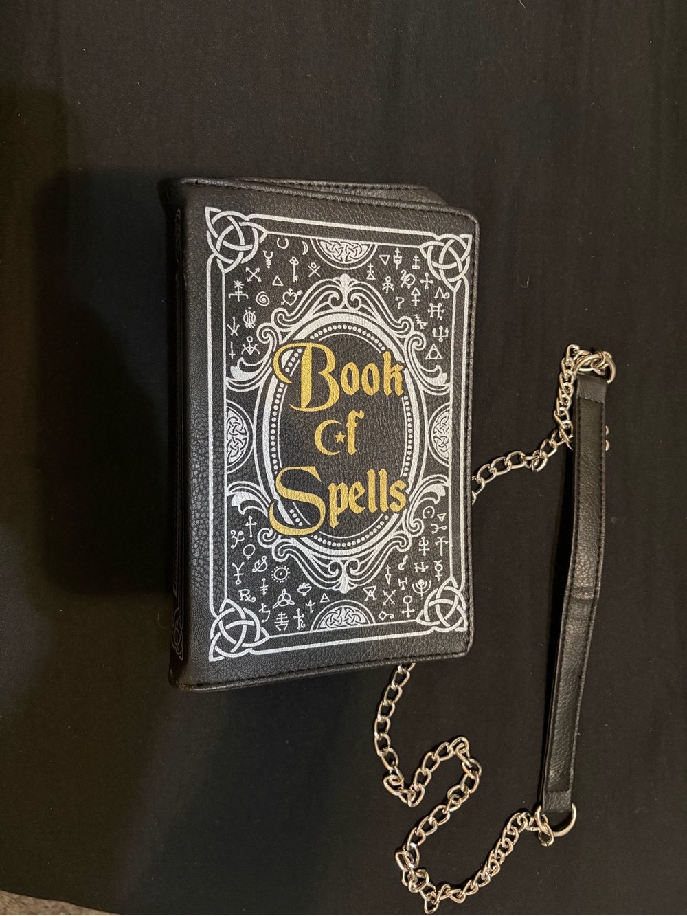 Spirit Black Crossbody Bag with Silver Chain and Gold Accents